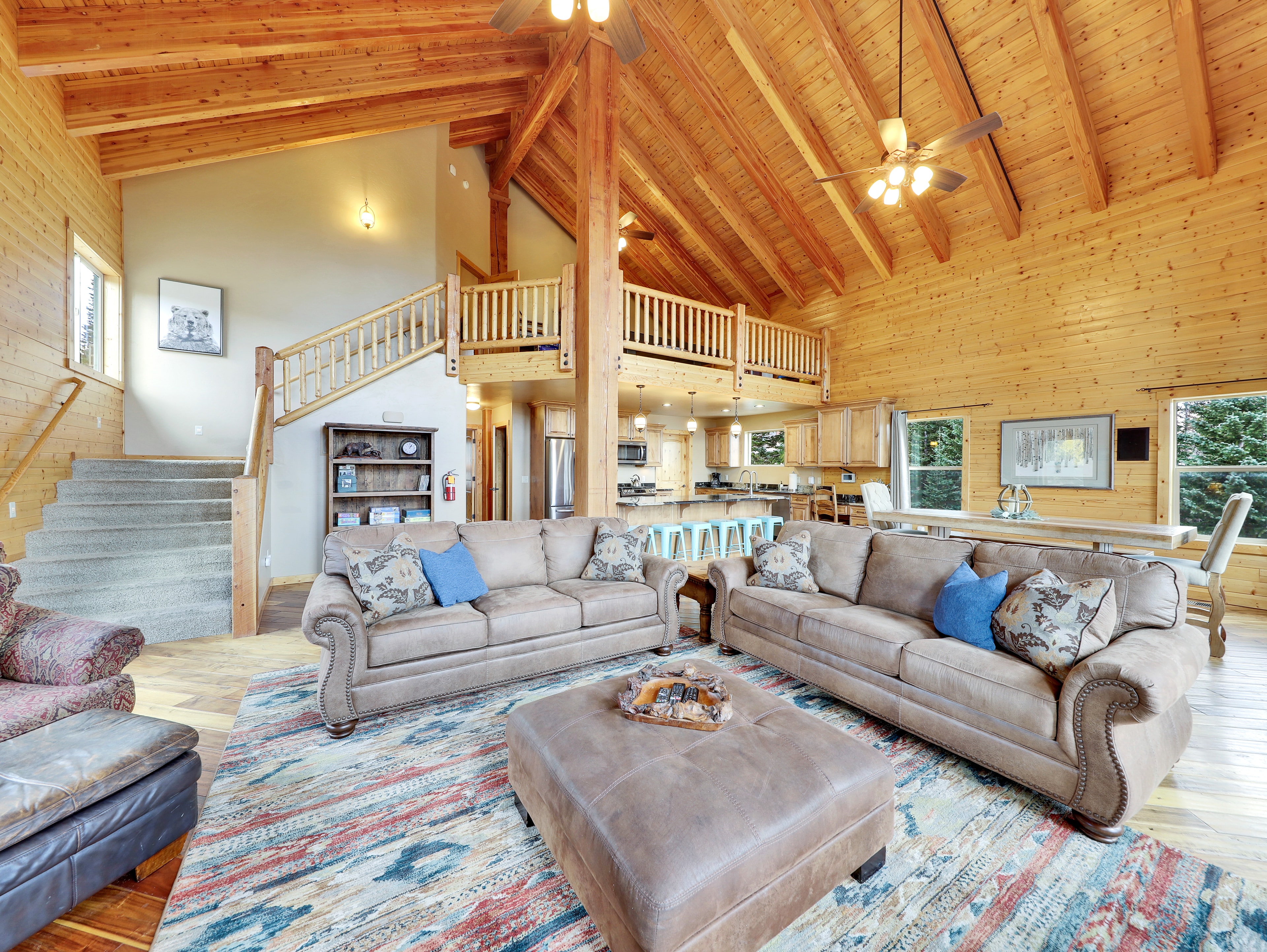 Great room with vaulted ceilings and loft